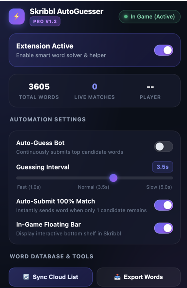 Skribbl AutoGuesser Pro Interface Preview